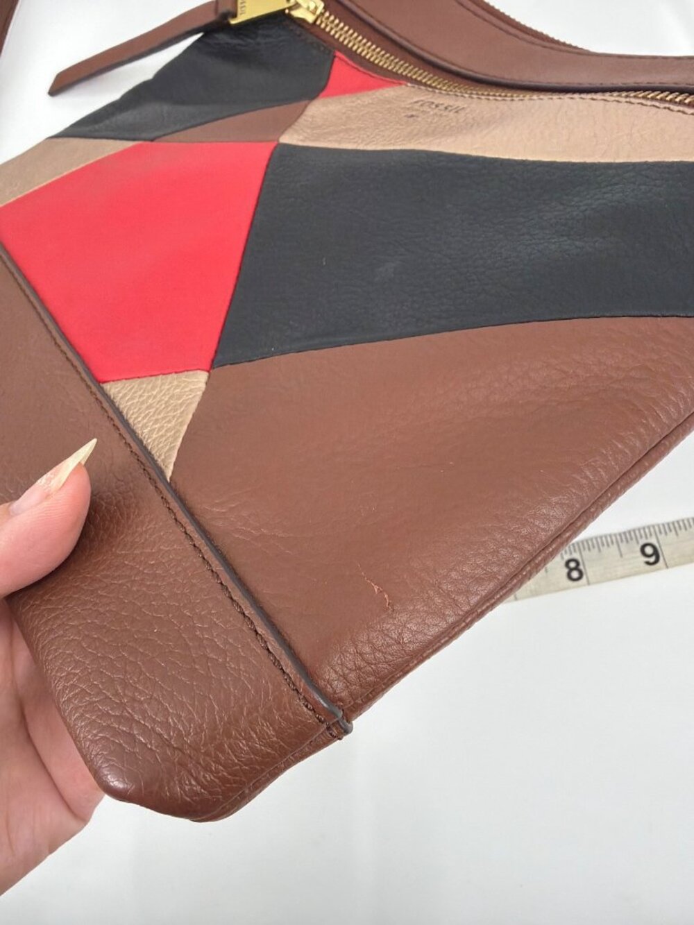 Fossil Fiona Boho Leather Color Block Crossbody Bag Inner Pockets Key Charm - Picture 4 of 7